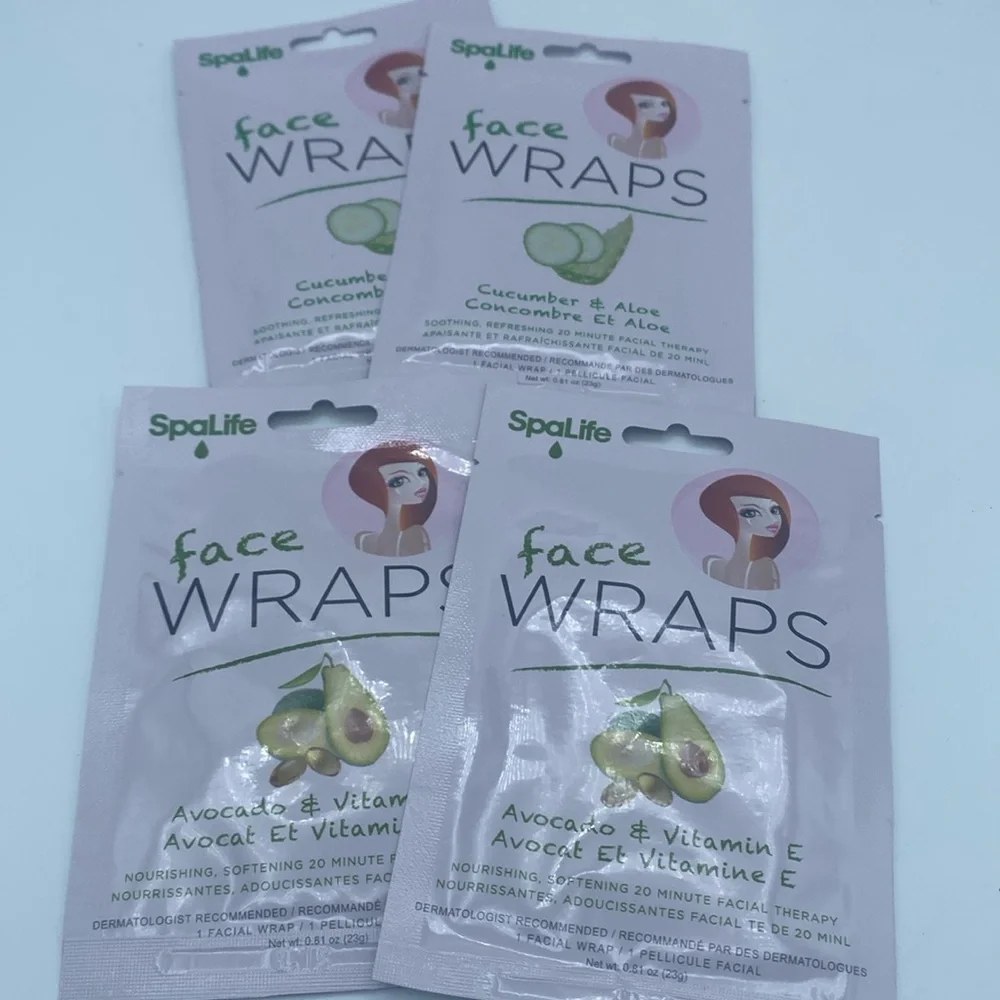 4 SpaLife face Wraps Cucumber & Aloe & Avocado & Vitamin E face  treatment new